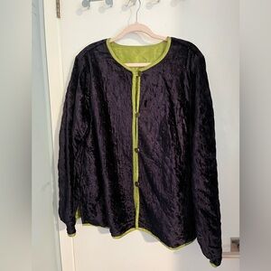 Coldwater Creek Reversible Silk & Velvet Jacket XL Olive Plum Embroidered